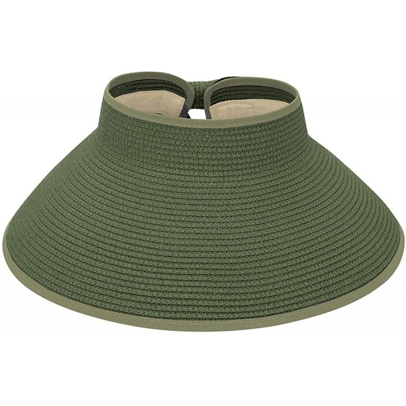 Sun Hats Sun Visors for Women Summer Beach Straw Hat Wide Brim Ponytail Sun Hat Visor Hat - Dark Green - CW198KR2YXA $10.28