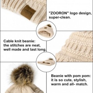 Skullies & Beanies Pompom Beanie for Women-Faux Fur Winter Soft Warm Beanie Hat Cable Knit Slouchy - Style2-beige - CR18MDDKR...