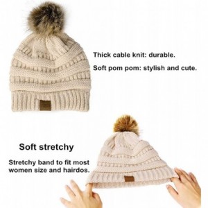 Skullies & Beanies Pompom Beanie for Women-Faux Fur Winter Soft Warm Beanie Hat Cable Knit Slouchy - Style2-beige - CR18MDDKR...