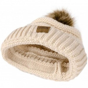 Skullies & Beanies Pompom Beanie for Women-Faux Fur Winter Soft Warm Beanie Hat Cable Knit Slouchy - Style2-beige - CR18MDDKR...