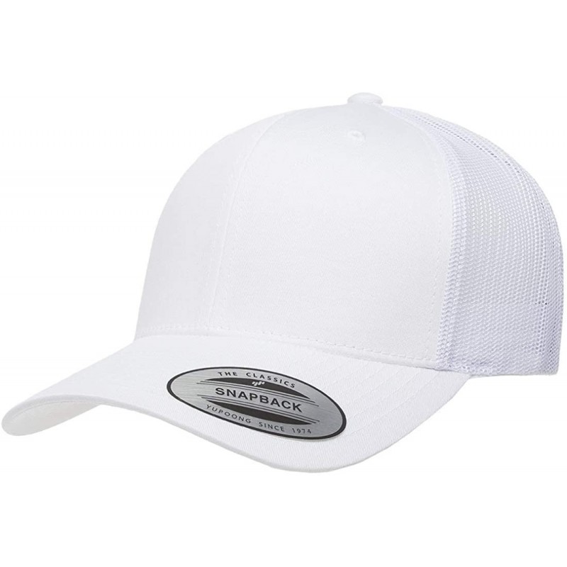 Baseball Caps Yupoong Retro Trucker Snapback Cap - Mesh Back- Adjustable Ballcap w/Hat Liner - White - C118H2LONEK $16.78