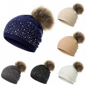 Skullies & Beanies Women Plush Ball Winter Headwear Stretchy Soft Knitted Hats Skullies & Beanies - Black - CU18AZEHWML $36.32