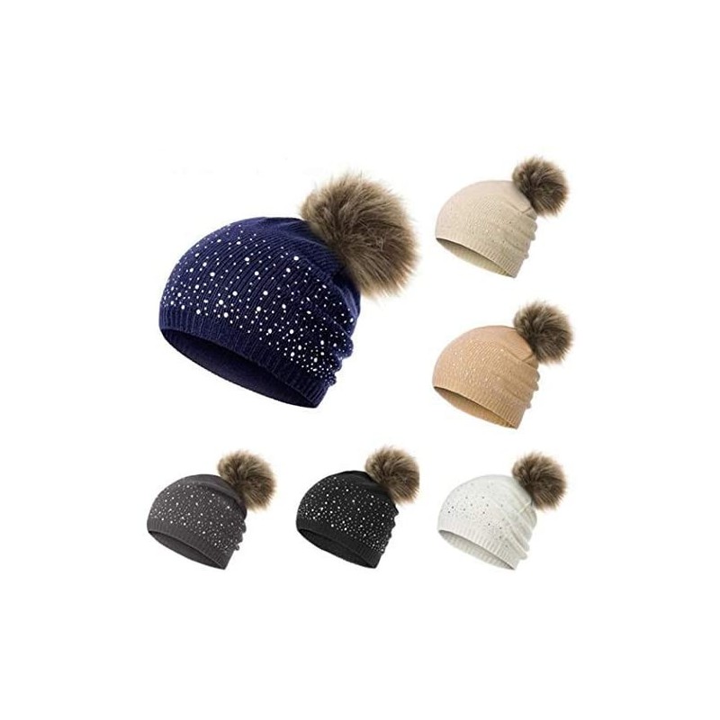 Skullies & Beanies Women Plush Ball Winter Headwear Stretchy Soft Knitted Hats Skullies & Beanies - Black - CU18AZEHWML $19.81