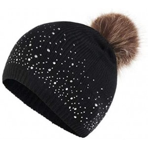 Skullies & Beanies Women Plush Ball Winter Headwear Stretchy Soft Knitted Hats Skullies & Beanies - Black - CU18AZEHWML $19.81