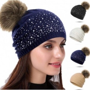 Skullies & Beanies Women Plush Ball Winter Headwear Stretchy Soft Knitted Hats Skullies & Beanies - Black - CU18AZEHWML $19.81