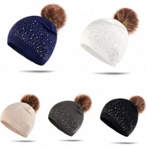 Skullies & Beanies Women Plush Ball Winter Headwear Stretchy Soft Knitted Hats Skullies & Beanies - Black - CU18AZEHWML $19.81