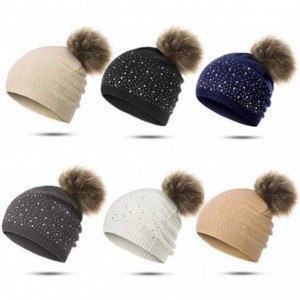 Skullies & Beanies Women Plush Ball Winter Headwear Stretchy Soft Knitted Hats Skullies & Beanies - Black - CU18AZEHWML $19.81