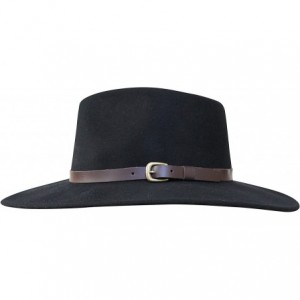 Fedoras B&S Premium Lewis - Wide Brim Fedora Hat - 100% Wool Felt - Water Resistant - Leather Band - Black - CA18338MG9N $40.13