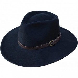 Fedoras B&S Premium Lewis - Wide Brim Fedora Hat - 100% Wool Felt - Water Resistant - Leather Band - Black - CA18338MG9N $40.13