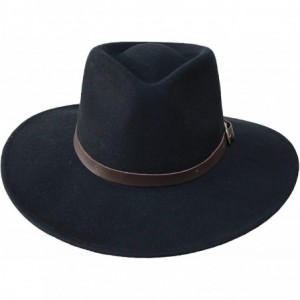 Fedoras B&S Premium Lewis - Wide Brim Fedora Hat - 100% Wool Felt - Water Resistant - Leather Band - Black - CA18338MG9N $40.13