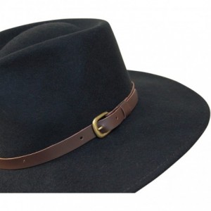 Fedoras B&S Premium Lewis - Wide Brim Fedora Hat - 100% Wool Felt - Water Resistant - Leather Band - Black - CA18338MG9N $40.13