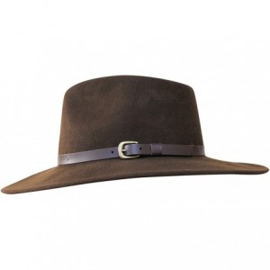 Fedoras B&S Premium Lewis - Wide Brim Fedora Hat - 100% Wool Felt - Water Resistant - Leather Band - Black - CA18338MG9N $40.13