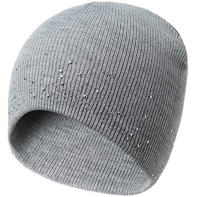 Skullies & Beanies Knitted Beanie Hat Women Rhinestones Warm Winter Wool Knit Ski Slouchy Caps (F) - C818HXMIDZR $10.45