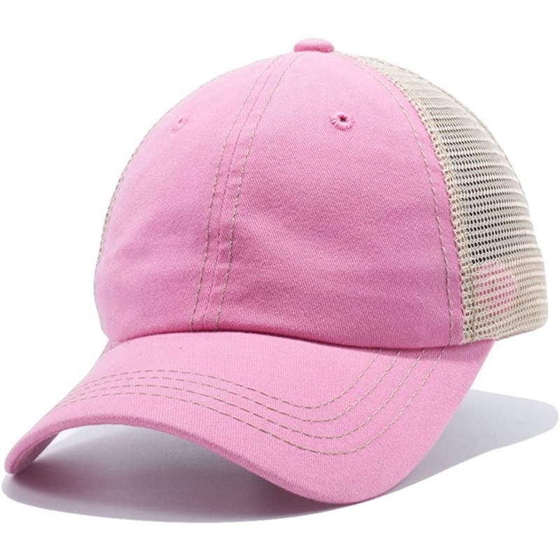 Baseball Caps Plain Dyed Trucker Dad Hat Unstructured Buckle Strap Baseball Cap - Pink - CX18CMM8K5H $10.73