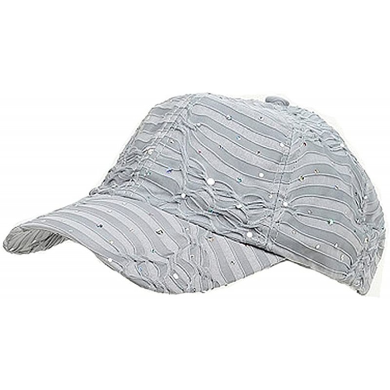 Baseball Caps Glitzy Game Crystal Sequin Trim Women's Adjustable Glitter Baseball Cap Hat SILVER - CJ111XOWB3N $8.83