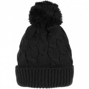 Skullies & Beanies Knitted Twisted Cable Bobble Pom Beanie Hat Slouchy AC5474 - Black - CV12N74WVLI $35.23