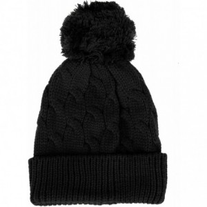 Skullies & Beanies Knitted Twisted Cable Bobble Pom Beanie Hat Slouchy AC5474 - Black - CV12N74WVLI $14.37