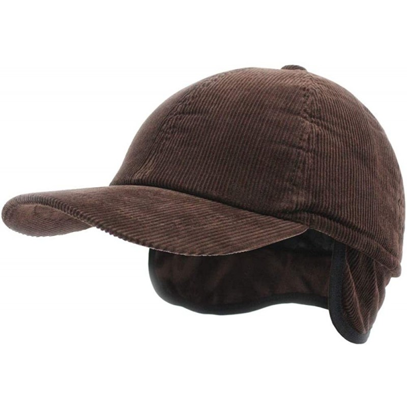 Baseball Caps Solid Corduroy Low Profile Adjustalble Baseball Cap - Brown W/Warmer Flap - CI188ARQG9G $16.54