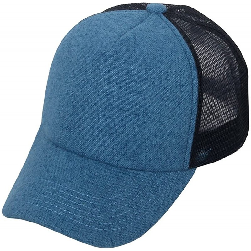 Baseball Caps Mesh Snapback Trucker Baseball Cap Hat with Adjustable Snapback Strap - Black/Blue - C317YY0DQUT $10.07