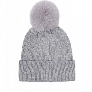 Skullies & Beanies Cat Mom Faux Fur Pompom Knit Beanie - Grey Hat White Cat Mom Grey Pompom - CK18Z3IRRY4 $18.63