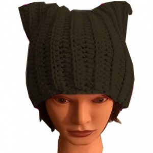 Skullies & Beanies Handmade Knitted Pussy Cat Ear Beanie Hat for Women's March Winter Gifts - Dark Grey - C618L638ACA $13.21