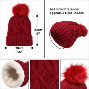 Skullies & Beanies Cold Winter Women Warm Scarf Beanie Hat Set Knitted Fleece Girls Pompom - Wine Red - CK18KNWUG2Z $11.65