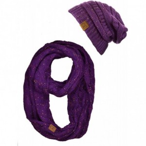 Skullies & Beanies Soft Stretch Colorful Confetti Cable Knit Beanie and Infinity Loop Scarf Set - Purple - C51939CCMUN $27.23