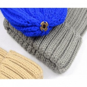 Skullies & Beanies Women Warm Faux Fur Pom Hat Soft Thick Cable Knit Winter Cap Cuff Beanie - Beige - CN188S3RIG4 $9.65