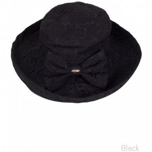 Sun Hats Women's Adjustable Floral Lace with Ribbon Accent Cotton Beach Summer Sun Hat - Black - CQ18QYQ2UK0 $43.93