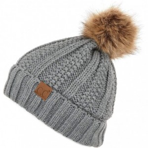 Skullies & Beanies Exclusives Fuzzy Lined Knit Fur Pom Beanie Hat (YJ-820) - Lt. Mel Grey - C018I6QD5EZ $19.38