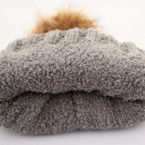 Skullies & Beanies Exclusives Fuzzy Lined Knit Fur Pom Beanie Hat (YJ-820) - Lt. Mel Grey - C018I6QD5EZ $19.38