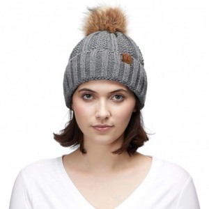 Skullies & Beanies Exclusives Fuzzy Lined Knit Fur Pom Beanie Hat (YJ-820) - Lt. Mel Grey - C018I6QD5EZ $19.38