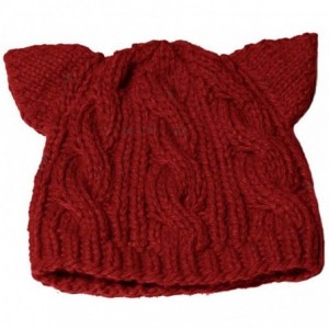 Skullies & Beanies Knit Dog Ear Hat for Women Knitting Crochet Handmade Warmer Beanie Cap - Wine Red - C7189KIO47H $12.12