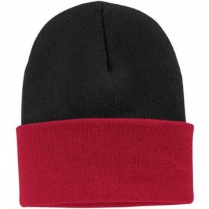 Skullies & Beanies Knit Beanie Caps in 24 - Black/ Athletic Red - C311APLGYEB $10.05