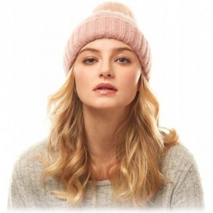 Skullies & Beanies Me Plus Women Fashion Fall Winter Soft Cable Knitted Faux Fur Pom Pom Beanie Hat - Cable Knit - Pink - CK1...