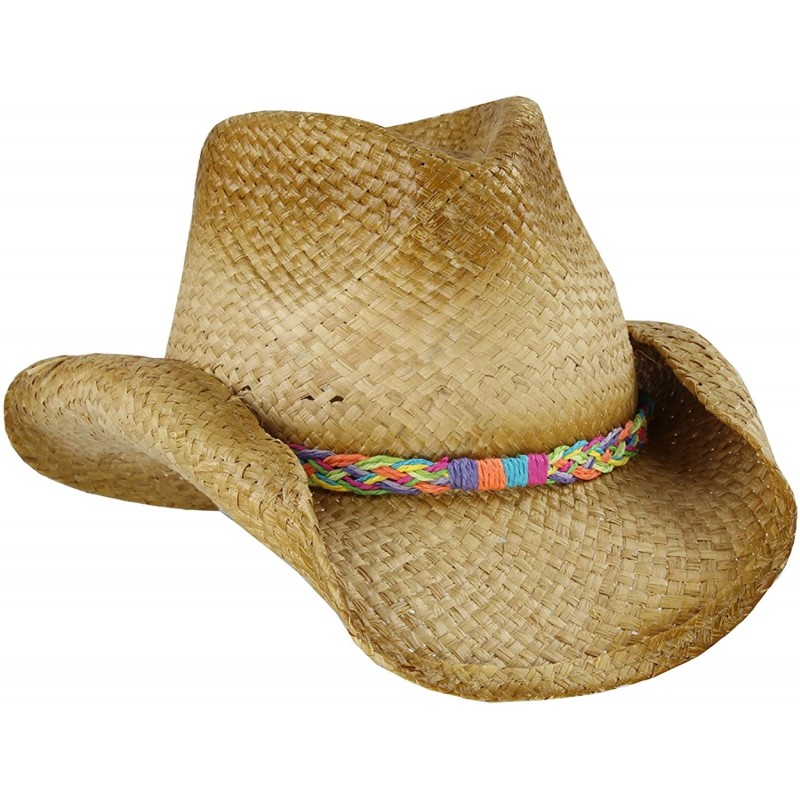 Cowboy Hats Straw Cowboy Sun Hat- Rainbow Braided Trim- Shapeable Brim- UPF 50 UV Block - C611V8R9BB5 $28.47