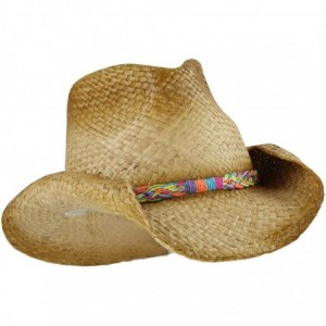 Cowboy Hats Straw Cowboy Sun Hat- Rainbow Braided Trim- Shapeable Brim- UPF 50 UV Block - C611V8R9BB5 $28.47