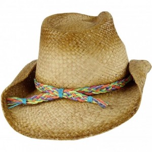 Cowboy Hats Straw Cowboy Sun Hat- Rainbow Braided Trim- Shapeable Brim- UPF 50 UV Block - C611V8R9BB5 $28.47