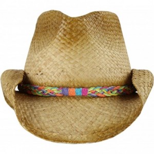 Cowboy Hats Straw Cowboy Sun Hat- Rainbow Braided Trim- Shapeable Brim- UPF 50 UV Block - C611V8R9BB5 $28.47