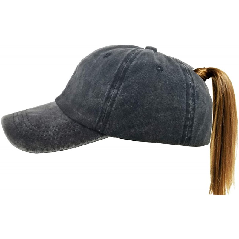 Baseball Caps Ponytail-Baseball-Hat Women Messy-Bun-Hat Cap - Washed Distressed - Ponytail Black3 - C218K4X08X5 $13.14