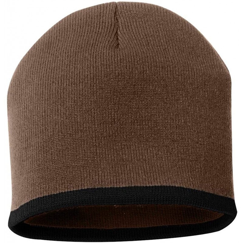 Skullies & Beanies SP09 - 8 Inch Bottom Striped Knit Cap - Saddle/Black - CJ11DU5KBHL $8.39