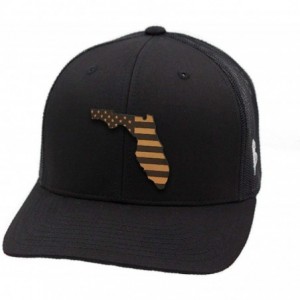 Baseball Caps 'Florida Patriot' Leather Patch Hat Curved Trucker - Black - CB18IGOLKI5 $47.16