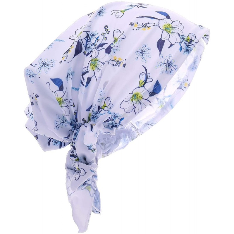 Skullies & Beanies Women Chemo Headscarf Pre Tied Hair Cover for Cancer - White Flowers - C2198KIGGH2 $11.48