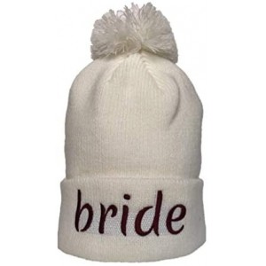 Skullies & Beanies Cozy Bachelorette Squad Bride Knit Winter Pompom Hat - White - CJ18LXINIGG $17.60