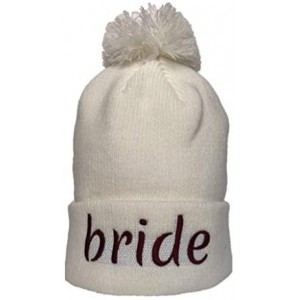 Skullies & Beanies Cozy Bachelorette Squad Bride Knit Winter Pompom Hat - White - CJ18LXINIGG $9.14