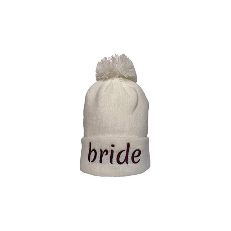 Skullies & Beanies Cozy Bachelorette Squad Bride Knit Winter Pompom Hat - White - CJ18LXINIGG $9.14