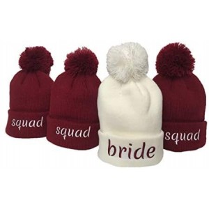 Skullies & Beanies Cozy Bachelorette Squad Bride Knit Winter Pompom Hat - White - CJ18LXINIGG $9.14