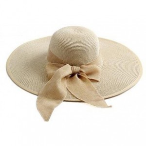 Sun Hats Women Crushable Two Tone Bow Casual Sun Straw Hat - Beige - CW12FBZ3A5L $29.02