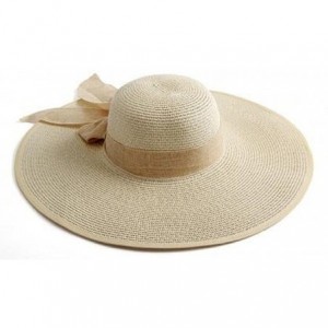 Sun Hats Women Crushable Two Tone Bow Casual Sun Straw Hat - Beige - CW12FBZ3A5L $29.02
