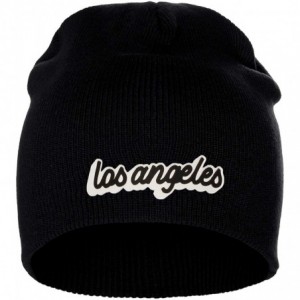 Skullies & Beanies Classic USA Cities Winter Knit Cuffless Beanie Hat 3D Raised Layer Letters - Los Angeles Black - White Bla...